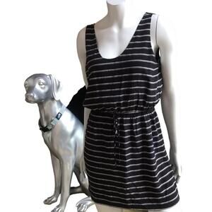 Joie Striped Silk Chariot Dress Black White Drawstring Waist Women's Size Small